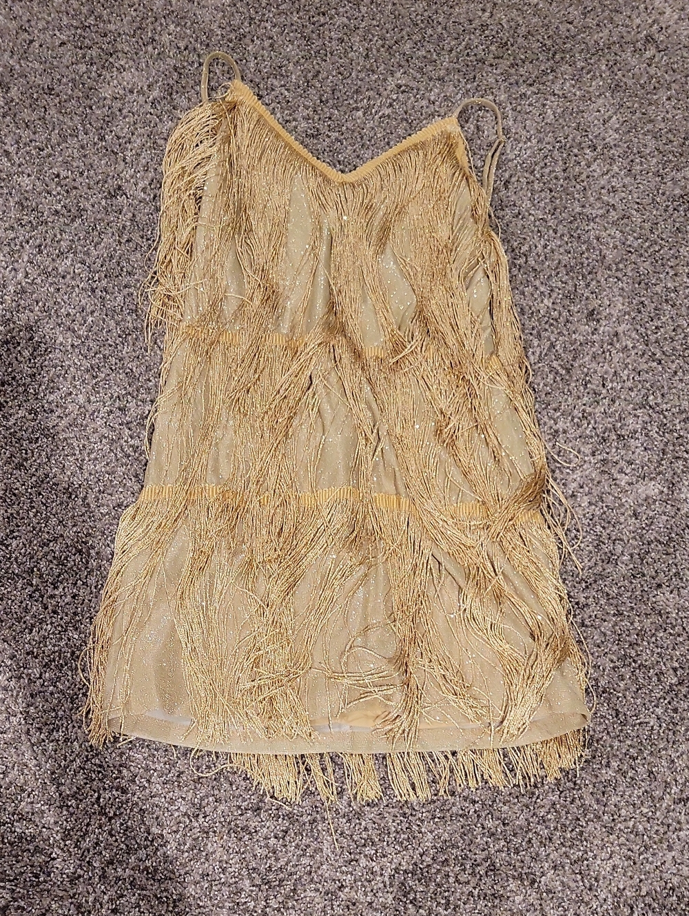 Gold Fringe Backless Slip Dress/Halloween Flapper Costume, Size Medium